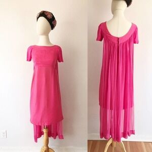 Vintage‎ 1960s Pink Chiffon Dress - Bubblegum Pink Mini Dress - Cape